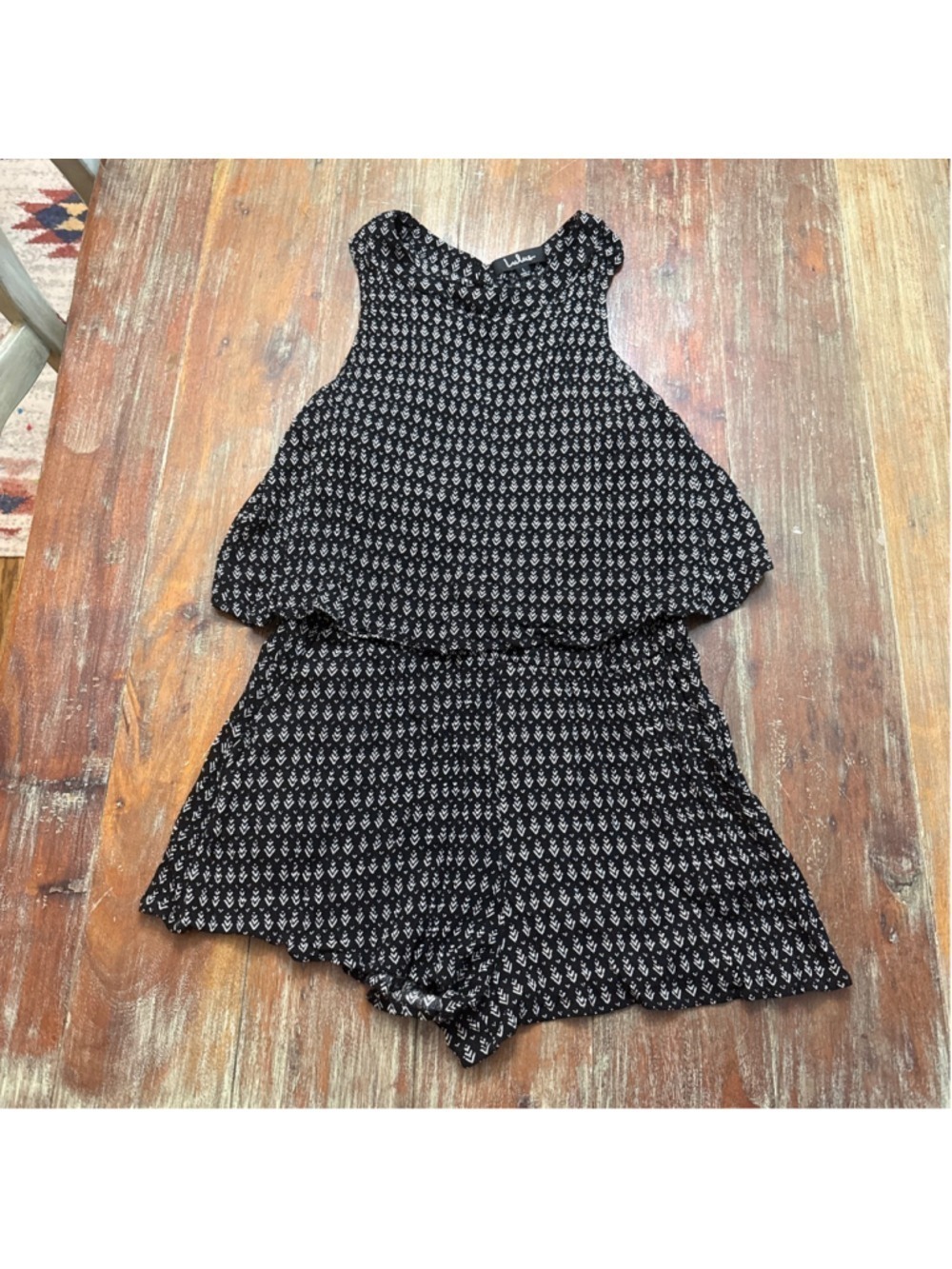 Lulus Black & White Geometric Tribal Print Halter Romper - Size Large Boho